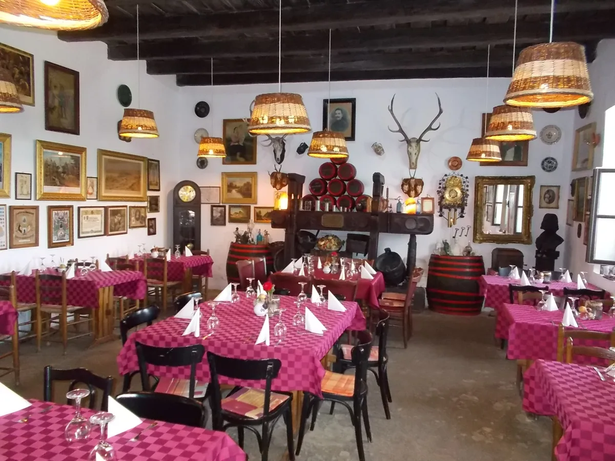A traditional Hungarian dining hall decorated in folk style